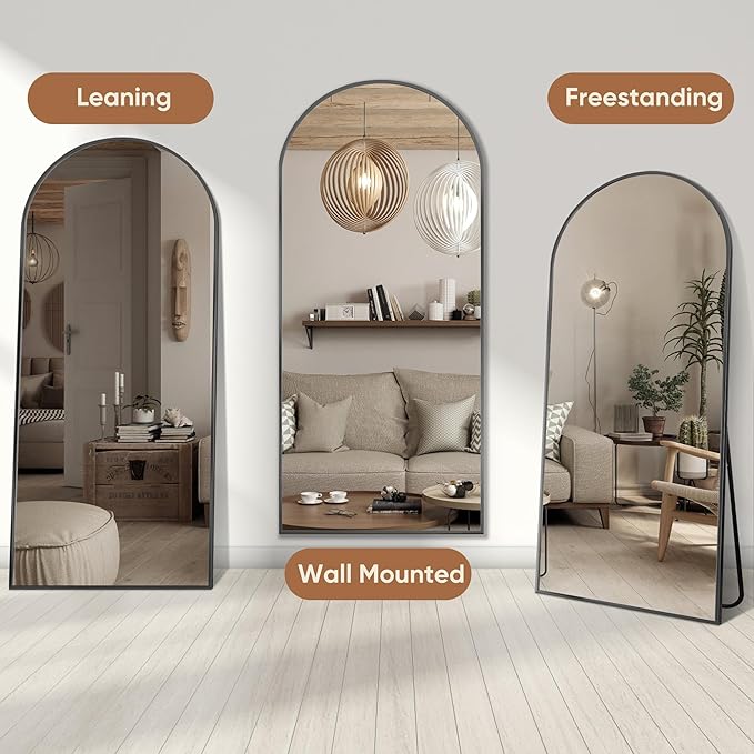 Full Length Mirror, 71"x32" Oversized Arched Large Standing, Tall Body Floor Wall Hanging for Bedroom Living Room Aluminum Frame,Black