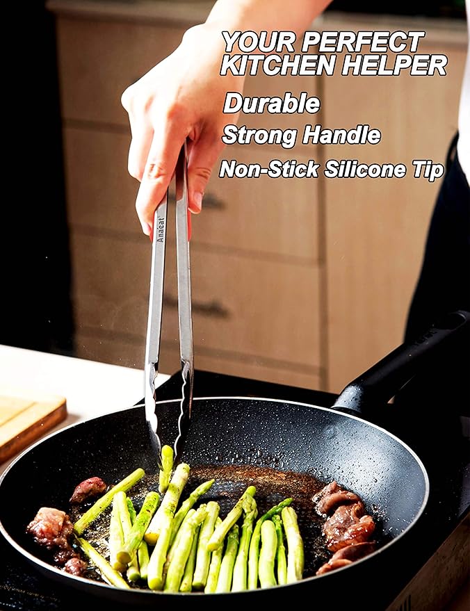Anaeat Premium Sturdy Barbecue Tongs for Kitchen Grill & BBQ - 7,9,12 Inch Non-Slip Stainless Steel Locking Tongs Heat Resistant for Grilling, Cooking, Turning and Barbecue