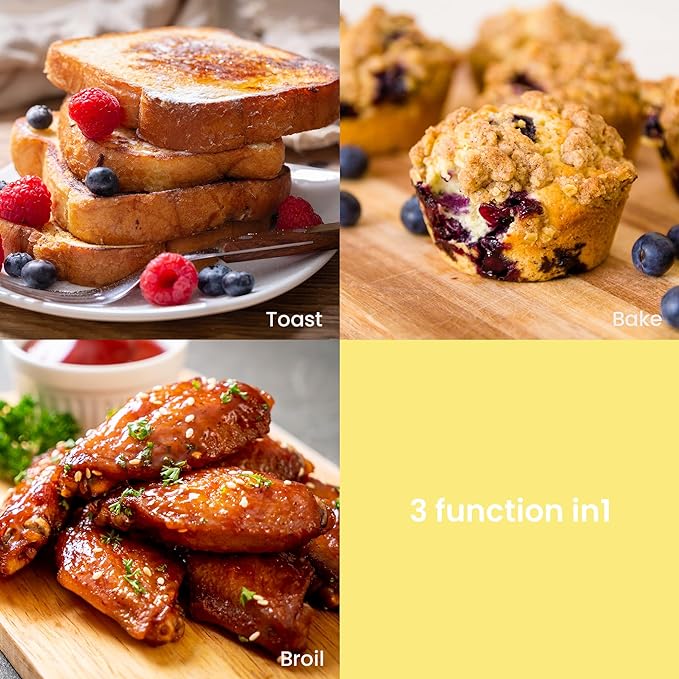 COMFEE' Countertop Oven, Small Toaster Oven Combo 4 slice, Mini Oven for 9" Pizza, Compact Oven, Bake, Broil, 950W, White, CTO-E101A(WH)