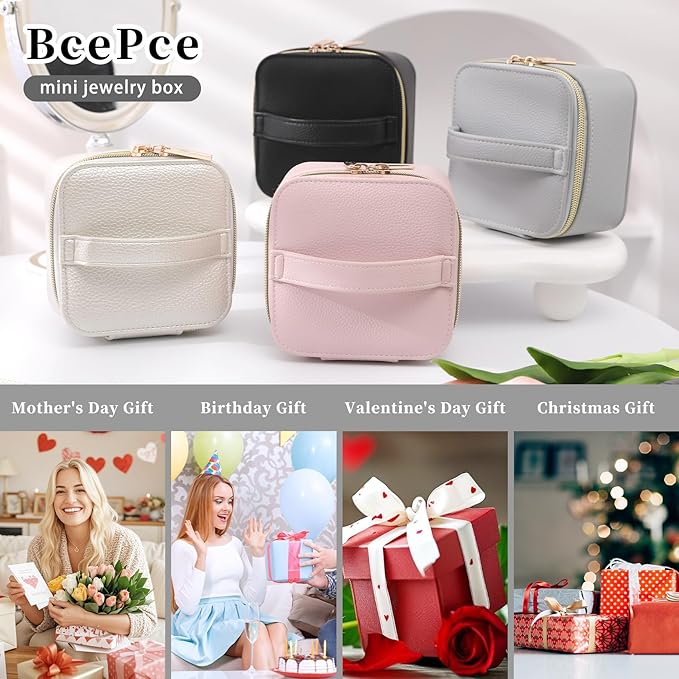 PU Leather Travel Jewelry Organizer Case with 4 Pouches & Handle, Anti-Tangle Storage Box for Necklace, Earrings, Rings, Compact Jewelry Box for Women Gift (Black)