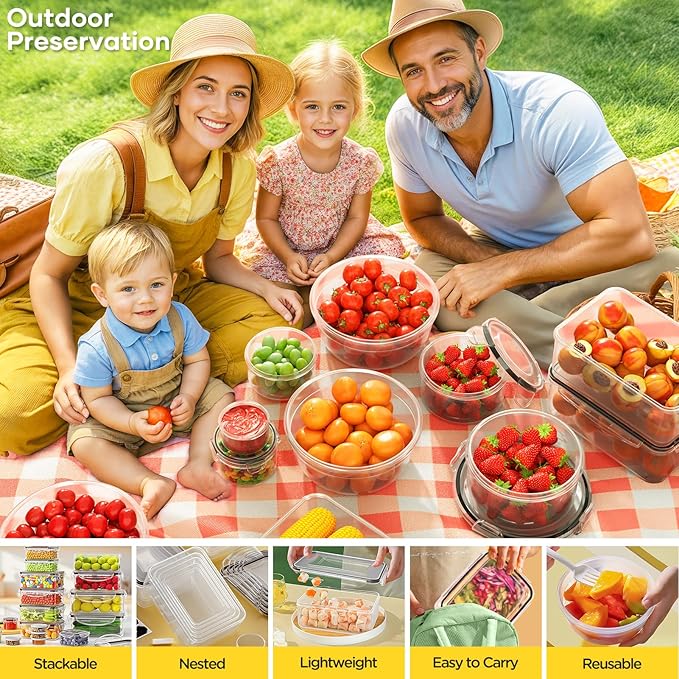 52 PCS Food Storage Containers with Lids Airtight (26 Lids & 26 Containers)- Reusable Plastic Leakproof Meal-Prep Container for Kitchen Storage Organization Microwave/Dishwasher Safe with Labels & Pen