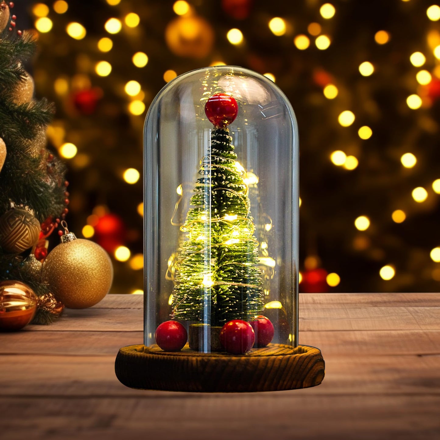 Linsiter LED Christmas Tree in Glass Dome, Mini Christmas Tree Creative Table Decoration Unique Gift for Home Indoor Tabletop Xmas Decor, Birthday Christmas Xmas Gifts Present