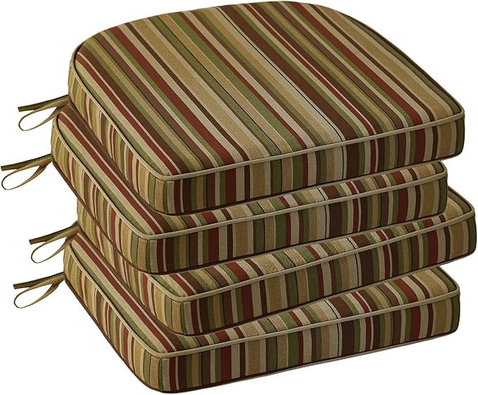 Outdoor Round Corner Seat Cushion, 17"x16"x2", Set of 4, Non Slip Seat Cushion Pads with Removable Cover for Patio Furniture, Garden Yard Lawn, Colorful Stripe
