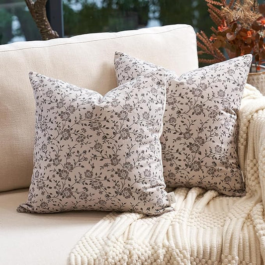 Alerfa Set of 2 Floral Pillow Covers 18x18, Vintage Block Print Throw Pillow Covers Decorative Farmhouse Accent Couch Pillows for Living Room Bedroom, Haze Green