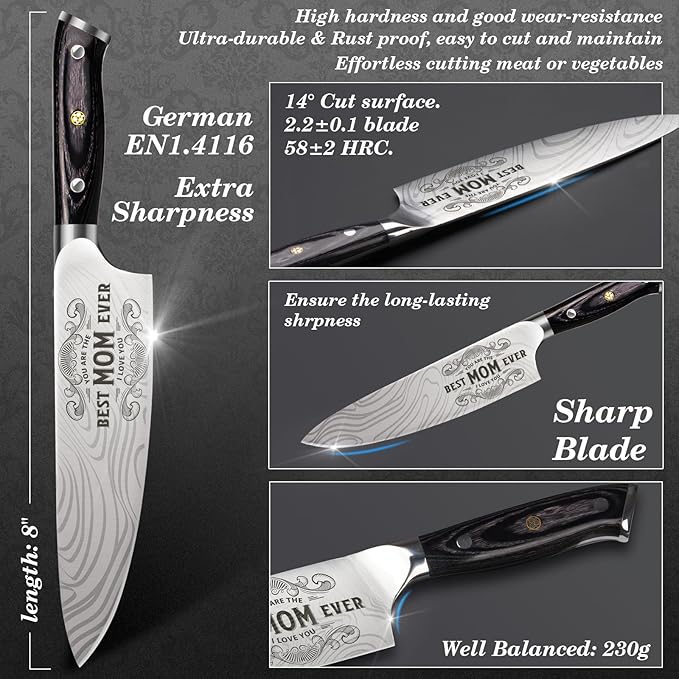Gifts for Mom Christmas Day Mother Women, 8" Professional Chef Knife - Xmas Gift, German High Carbon Stainless Steel Kitchen Knife Set, Mom Birthday Mother Day Gift