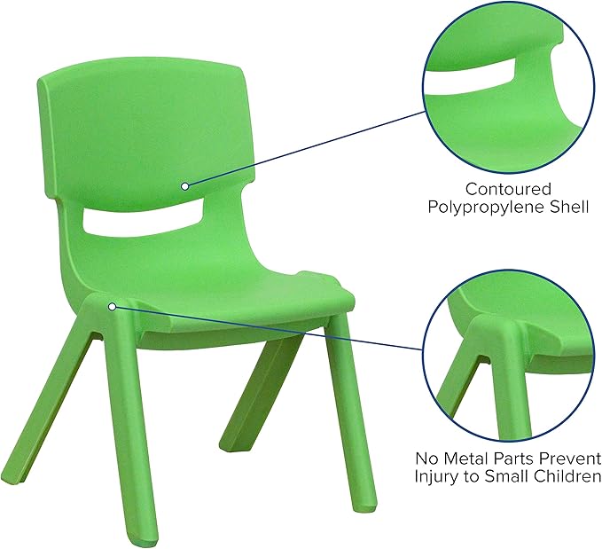 EMMA + OLIVER 2 Pack Green Plastic Stackable School Chair with 10.5" H Seat, Preschool Chair