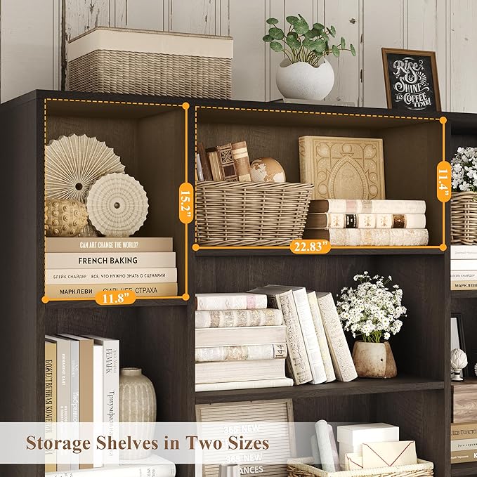 HOSTACK 75” Tall Book Shelf and Bookcase, Bookshelf with Storage Cabinet, 47” Wide Bookcase with 4 Doors, Standing Display Shelves, Modern Farmhouse Book Case for Living Room, Home Office, Dark Brown