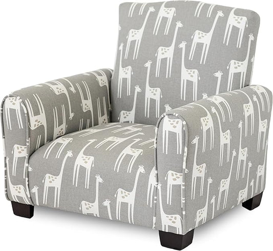 Kid Rocking Chair for Toddlers, Child Chair for Little Kids, Upholstered Toddler Armchair for Children, Comfy and Cute Little Kid Chairs (Legs, Grey Giraffes Print)