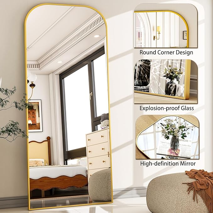 HARRITPURE 28"x71" Full Length Mirror Floor Mirrors Freestanding Hanging or Leaning Large Mirrors Full Body Mirror with Stand for Cloakroom, Bedroom, Living Room, Gold