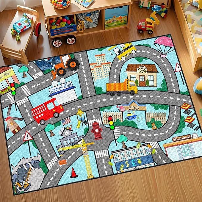 Car Rugs for Kids Toy Cars - Kids Caepet for Playroom 2'5''×4' Car Track Rug City Life Road Rug for Playroom Living Room Bedroom Classroom Decor