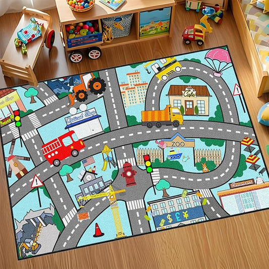 Car Rugs for Kids Toy Cars - Kids Caepet for Playroom 2'5''×4' Car Track Rug City Life Road Rug for Playroom Living Room Bedroom Classroom Decor