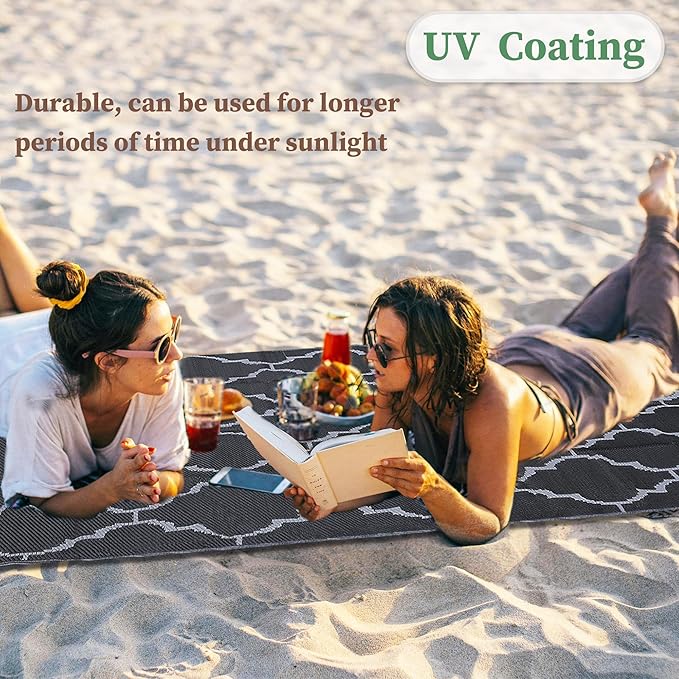 Ogrmar 5x8 FT Reversible Mats, Outdoor Rug for Patio Clearance, Waterproof Carpet, Plastic Straw Rug for Indoor Outdoor, Floor Mat&Rug for RV Porch Camping Backyard Deck Balcony Beach Trailer (Black)