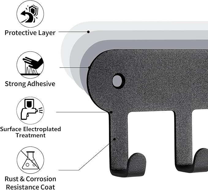 2 Pack Key Holder for Wall,Key Hooks with 8 Hooks,Key Rack for Wall No Drill for Living Room, Kitchen, Bathroom, Garage (Black)