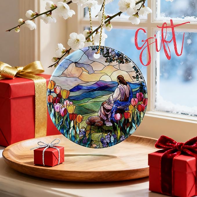 Jesus and Sunrise Ornament, Religious Christmas Ornaments, Christmas Decorations | Christian Holiday Decor, Easter Resurrection Gifts, Christian Gifts, Gift Exchange & Gift Idea, Giftbox Included