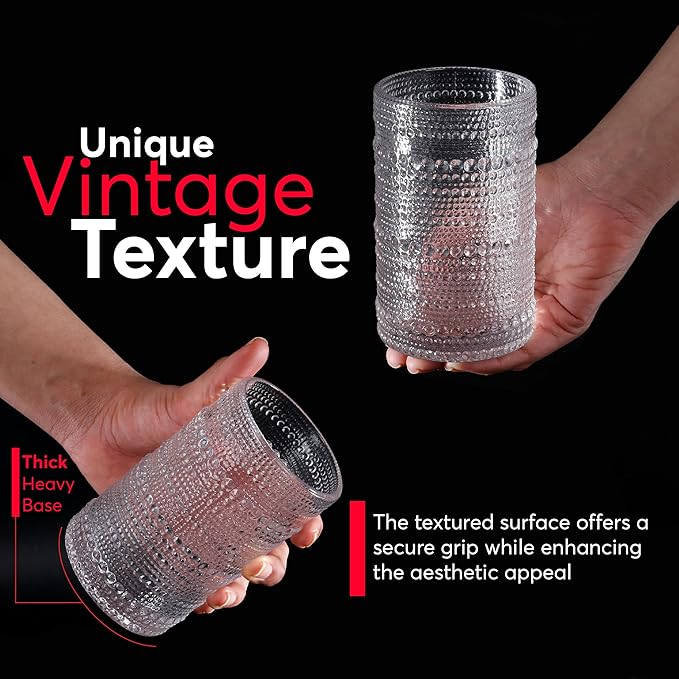 Hobnail Drinking Glasses, Vintage Glassware Set of 6, Vintage Drinking Glasses 12.5 oz, Bubble Glasses Drinking, Hobnail Glasses, Vintage Glass Cups, Jupiter Glasses for Juice, Soda, Beer, Whisky