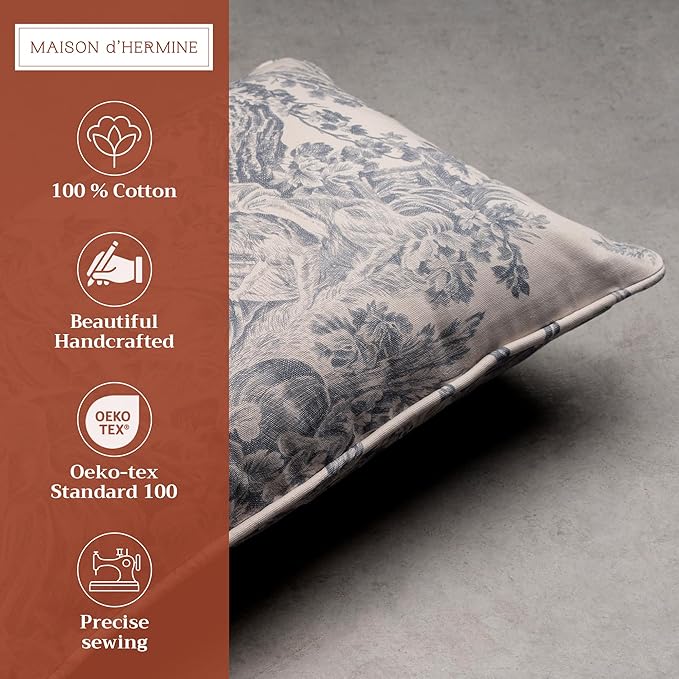 Maison d' Hermine Decorative Pillow Covers 12x20 Inch Rectangle 100% Cotton Throw Pillow Covers with Invisible Zipper for Couch, Chair, Sofas, Bedroom, Home (The Miller - Paloma Grey (White))