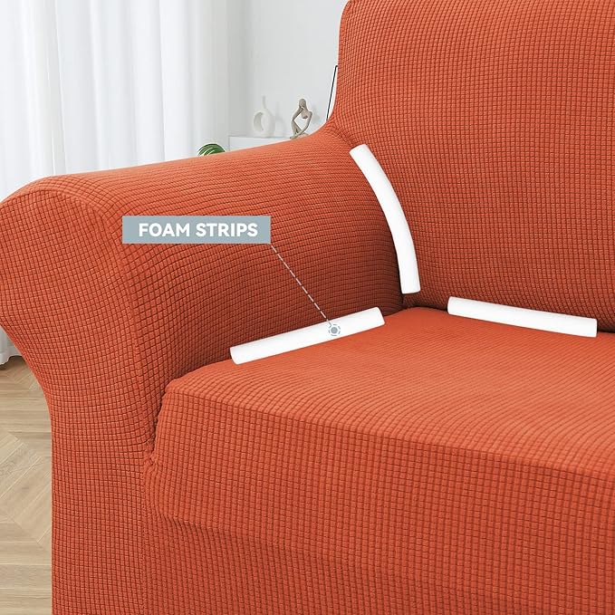 LURKA Stretch Oversized Sofa Slipcovers 1 Piece Couch Covers for 3 Cushion Couch Sofa Furniture Protector Full Sofa Covers with Elastic Bottom for Kids and Pet (X-Large, Pumpkin)