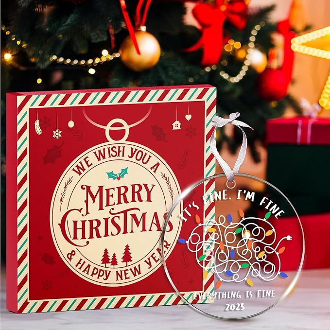 Funny Christmas Ornaments - Adult-Themed Naughty Jokes and Fun Ornaments for Christmas Tree, I'm Fine It's Fine Everything is Fine Design, Ideal for Those Who Love Memes