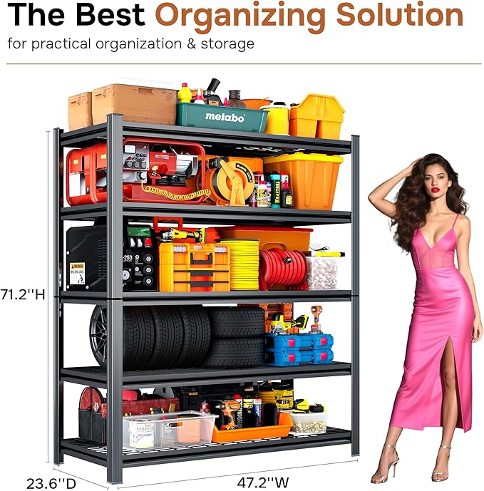 47.2''W Wire Shelving Unit,3500LBS Capacity Heavy Duty Storage Shelves，Adjustable Metal Shelving for Kitchen Pantry Office Wire Rack for College Dorm School, 47.2" W x 71.2" H x 23.6" D