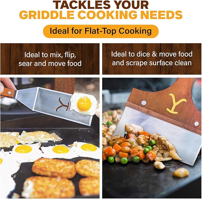 Y Yellowstone Griddle Set - 3pc Tool Kit. Griddle Accessory Set Includes 2 Spatulas/Turners and 1 Scraper | Ideal BBQ Grill Accessories | Authentic Yellowstone Merchandise