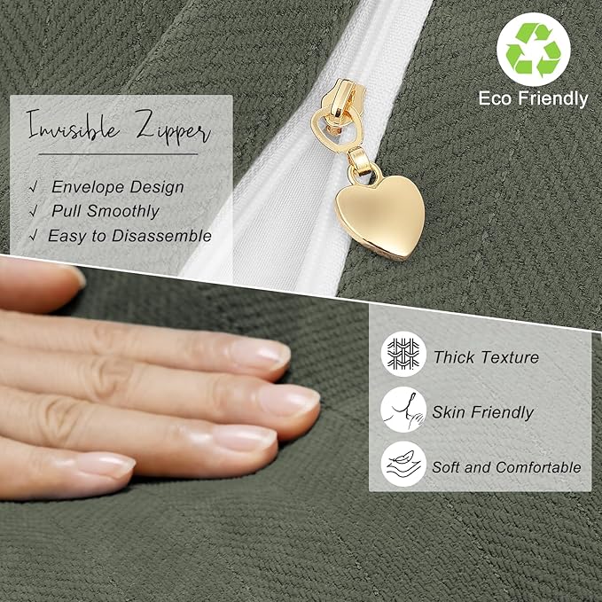 ZWJD Army Green Pillow Covers 20x20 Set of 2 Chenille Throw Pillow Covers with Elegant Design Soft and Luxurious Decorative Throw Pillows for Couch, Bed, and Home Decor