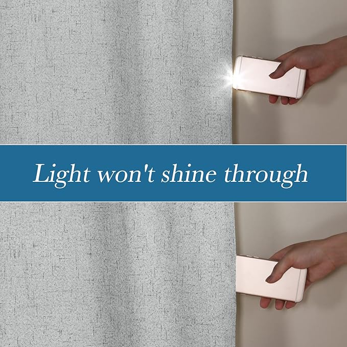 H.VERSAILTEX Linen Blackout Curtains Durable Thick Textured Linen Look 100% Blackout Patio Door Curtain Anti Rust Grommet Extra Wide Sliding Door Curtain Panel, Glacier Gray, W100 x L96 inch