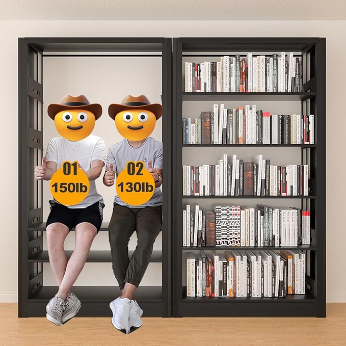 69" Tall Heavy-Duty Bookshelf, 5-Tier Metal Bookshelf with Adjustable Shelves, Open Shelf Bookcase, Tall Bookshelves for Home Office, Library, Bedroom, Including Book Stopper