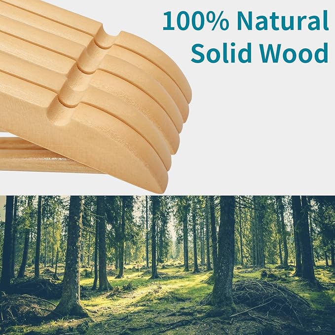 20 Pack Wooden Coat Hangers, 360° Swivel Hook, Suit Hangers with Anti-Slip Notches, Clothes Hangers for Jackets, Shirts, Dress, Natural UAWY0520N