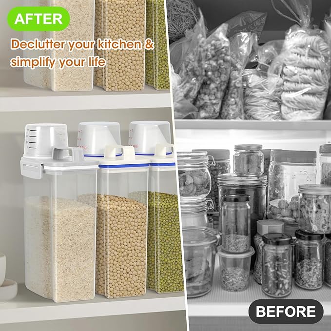 TBMax Rice Storage Container 2 Pack, Plastic Kitchen Pantry Food Storage Container with Cup, Small Pet Dog Cat Food Container Dispenser