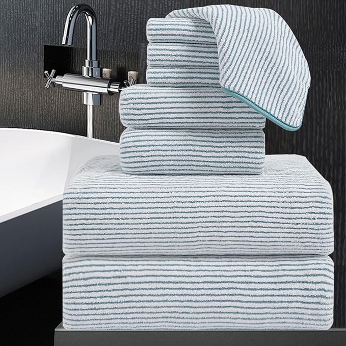 8-Piece Premium Towel Set for Bathroom|2 Oversized Large Bath Sheet,2 Hand Towels,4 Washcloths|Soft Cozy Highly Absorbent Fast Dry Microfiber Shower Towel Set for Hotel Bathroom Essentials,Lake Blue