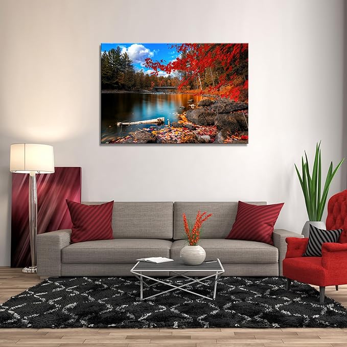 DZL Art S72681 Canvas Wall Art Canvas Artwork Lake Mountain Red Maple Leaf National Park Nature Pictures for Living Room Bedroom Office Wall Decor Home Decoration