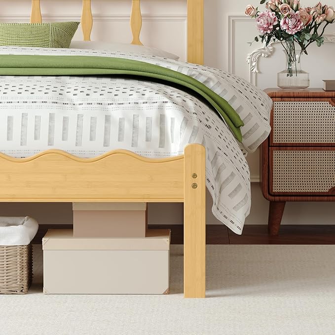 Bamboo King Bed Frame with Headboard, 14 inch Solid Wood Platform Bed Frames King Size with Metal Slats, No Box Spring Needed, Easy Assembly, Noise Free