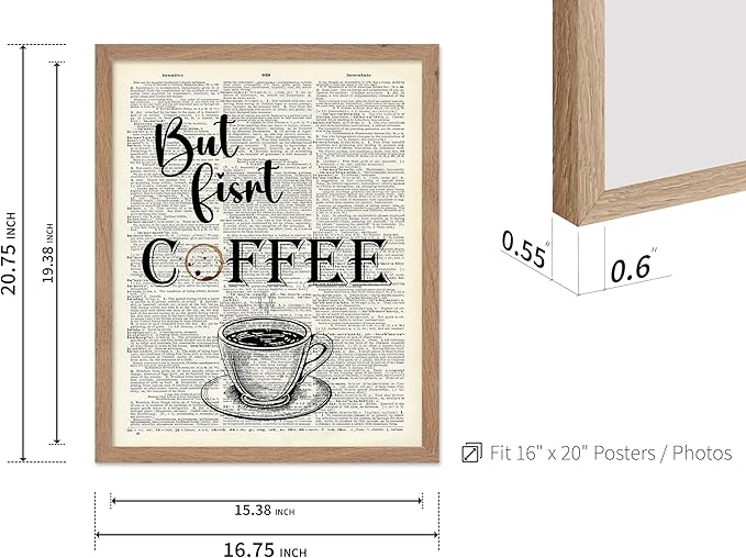 Poster Master Dictionary Art Poster - But First Coffee Print - Cafe Art - Gift for Men, Women, Coffee Lovers & Barista - Funny Decor for Kitchen, Restaurant or Dining Room, 16x20 Beige Framed