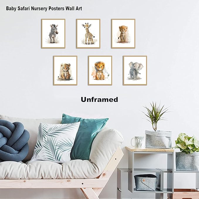 Funny Bathroom Animal Canvas Wall Art Set of 9, Baby Nursery Posters Wall Decor Painting,Tiger Lion Elephant Giraffe Monkey Posters Prints for Bathroom Bedroom Babyroom 8x10In Unframed