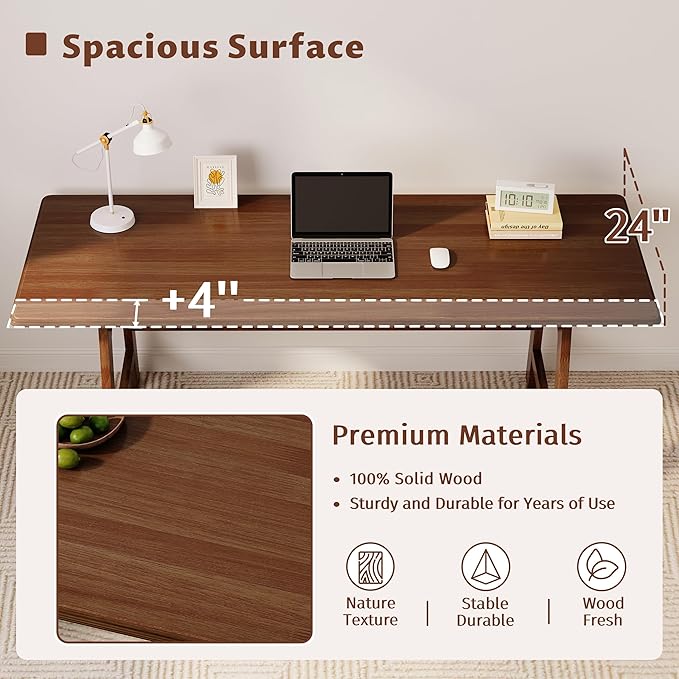 IOTXY Solid Wood Writing Table - 48" W x 24" D Minimalist Computer Desk for Home Office, Work, Study, Creativity, and PC Workstation, Walnut