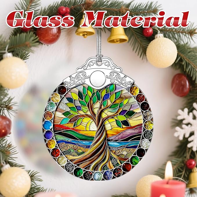 Stained Glass Ornament, Tree of Life Christmas Ornaments, Christmas Tree Ornaments, Holiday Ornament & Festive Home Decor, Exquisite Party Gifts for Nature Lovers & Tree of Life Gifts