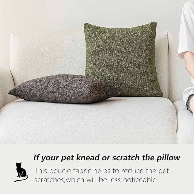 Foindtower Pack of 2 Modern Textured Boucle Throw Pillow Covers Accent Solid Decorative Lumbar Pillow Cases Cozy Couch Cushion Case for Chair Sofa Bedroom Living Room Home Decor, 12 x 20 Inch,Green