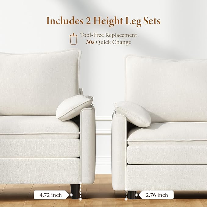 Vesgantti 74" Loveseat Sofa for Living Room, Comfy Cloud Couch Deep Seat Chenille Modern 2 Seater Small Sofa with Armrest Pillow, Easy Assembly for Small Spaces, Snow White