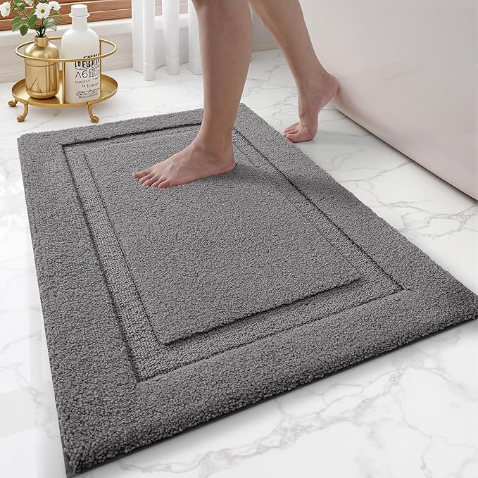 LUMI Bathroom Rugs Non Slip, Ultra Soft, Absorbent, Quick Dry, Washable Bath Mat, Upgraded Premium Microfiber, Plush Carpet for Bathtub and Shower Floor, Dark Grey, 24x36