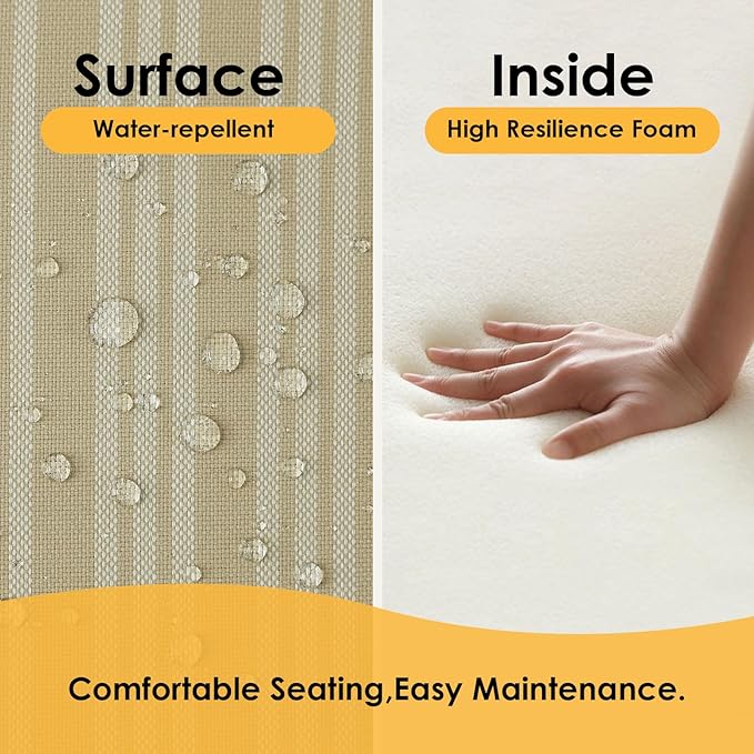 Outdoor Square Corner Seat Cushion, 18.5"x16"x3", Set of 4, Non Slip Seat Cushion Pads with Removable Cover for Patio Furniture, Garden Yard Lawn, Beige Brown Stripe