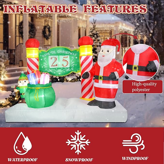 Bshine Christmas Inflatable Outdoor Decorations, 6.9FT Blow Up Santa Countdown Calendar with Interchangeable Dates,New Year's Light Up Holiday Party Decor for Lawn Yard Inflatable Sculptures