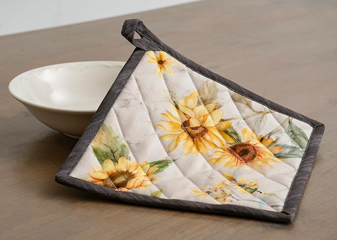 Maison d' Hermine 100% Cotton Oven Mitt & Pot Holder Set (7.5"x13" & 8"x8") Heat Resistant BBQ Cooking Gloves with Loop, Baking, Grilling, Kitchen, Handling Hot Pans Spring/Summer (Candice)