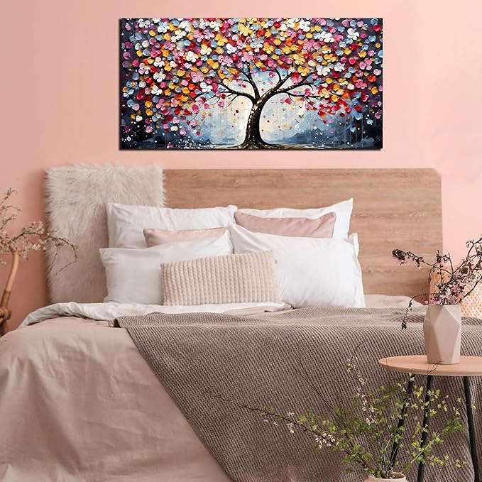 Zoyotago Large Canvas Wall Art Colorful Flower Tree Picture Gray Backgrounds Canvas Prints Ready to Hang for Bedroom Living Room Size 20x40