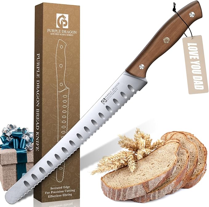 Purple Dragon Bread Knife for Homemade Bread, Serrated Knife, German High Carbon Steel Slicing for Sourdough, Cake and Fruits, Gift Box, Anniversary Idea Gift - Rounded