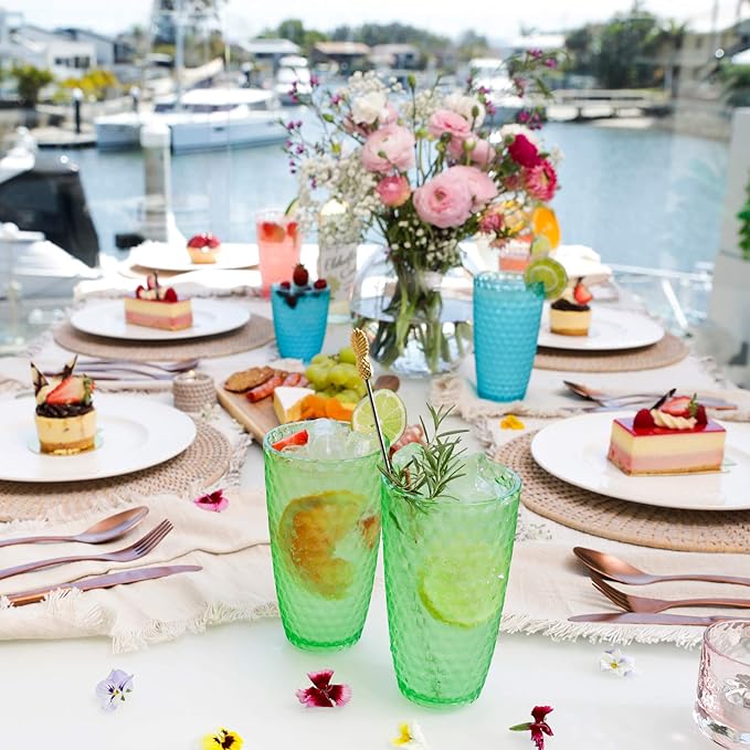 BELLAFORTE Shatterproof Tritan Plastic Tall Tumbler, 19oz Drinking Glasses Set of 4 - Laguna Beach Unbreakable Outdoor Drinkware for Party, Poolside, Indoor Use - Dishwasher Safe, BPA Free - Green