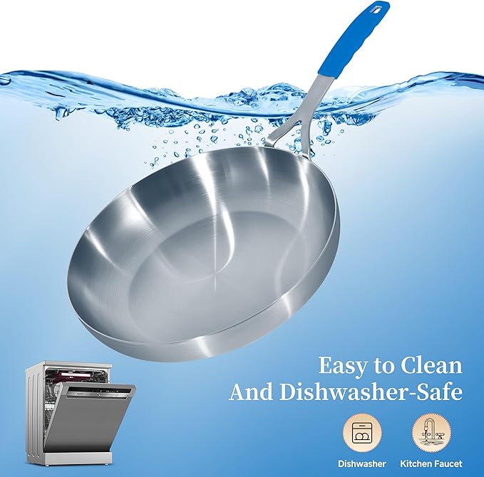 Inqibee 8.5-10-12 Inch Tri-Ply Stainless Steel Frying Pan Set with Lids,Skillets,Induction Cooking Pans,Pots and Pans Set,Dishwasher and Oven Safe,Detachable Handle