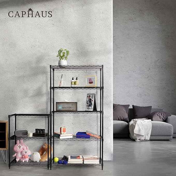 CAPHAUS 3/4/5-Tier Adjustable Height Wire Shelving Unit, Wire Rack Shelving, Metal Steel Storage Shelves, Garage Shelving Storage Organizer, Utility Storage Shelf, 5-Tier Without Wheels, Black