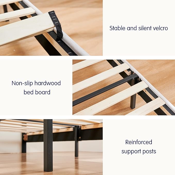 Hokway Bed Frame Upholstered Platform Bed with Headboard Wooden Slat Support No Box Spring Needed(King, Soft Beige)