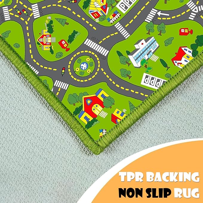 Non-Slip Town City Road Map Playmat for Boys, Perfect for Playroom and Bedroom, Car Track Mat - 4'11" x 3'3"(Rectangular)