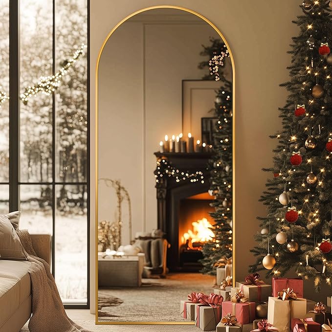 Full Length Mirror, 71"x28" Oversized Arched Mirror Large Standing Mirrors, Tall Mirrors Body Floor Mirror Hanging Mirrors for Bedroom Living Room Aluminum Frame, Gold